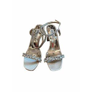 Badgley Mischka Silver Crystal T-Strap Heels
